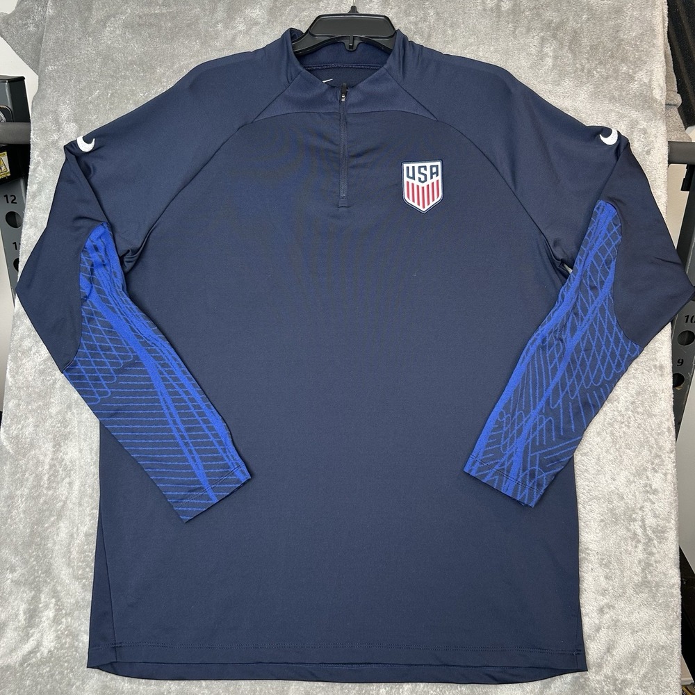 US Soccer Dri-Fit 1/4 Zip Strike Drill Top Blue Slim Fit Sweatshirt Men's Size M